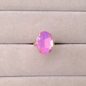 Pink-Purple Opal Aurora Borealis + Gold Oval Crystal Ring